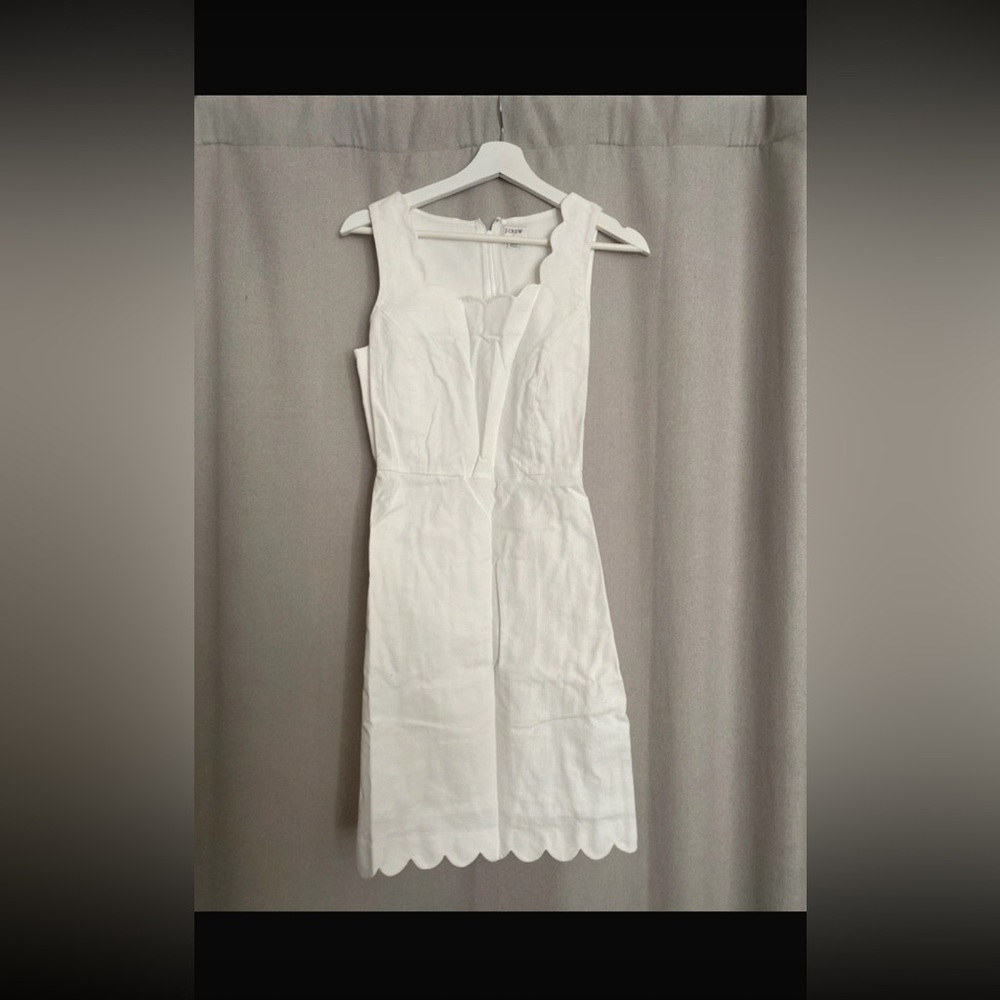 J. Crew White Scallop-Hem Midi Sheath Dress